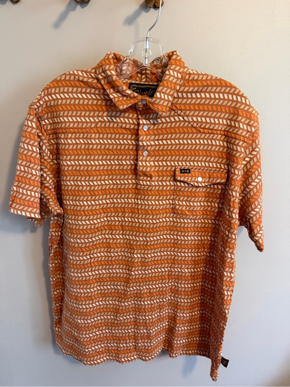 Howler Brothers XL Orange Ranchero Jacquard Western Pearl Snap Polo Shirt